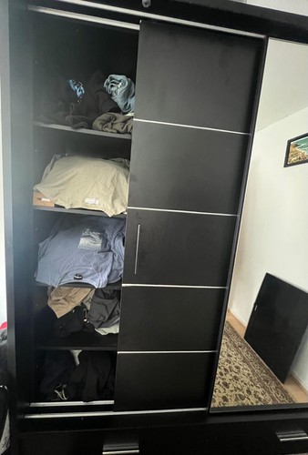 Black wardrobe with mirror - wardrobe,