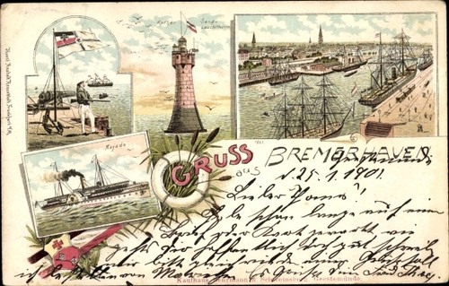 Postcard bremerhaven steamer - postcard, bremerhaven,