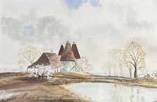 Original Watercolour Painting-OAST HOUSES-Unsigned/Unglazed-FREE UK POSTAGE