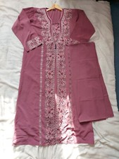 Saudi Arabia Purple Embellished Abaya Kaftan Dress With Matching Scarf