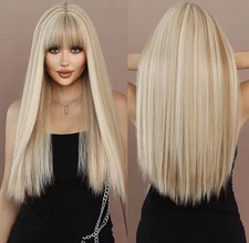 Long Straight Natural Platinum blonde Dress Up Wigs Heat Resistant Hair