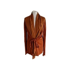 PORTS 1961 Womens Burnt Orange Shawl Collar Silk/Cotton Panel Cardigan. Medium. 