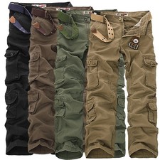 UK Cargo Size Military Trousers Work Mens Pockets All Multi Pants Casual Combat
