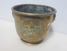 Victorian Brass Trough Tub Planter Plant Pot Old Antique Classical Head Face 9"W