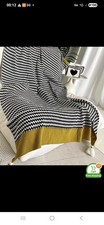 New black white and mustard tassle sofa chair bed throw 130cm x 170cm approx 