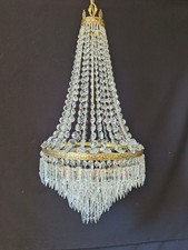 Vintage Antique Large French Empire Crystal Brass  Chandelier Ceiling Light 