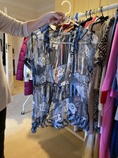 Celia Birtwell chiffon short sleeved wrap front blue blouse for Top Shop