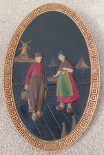 Vintage Bretby oval Pottery wall hanging plaque with Dutch figures windmill