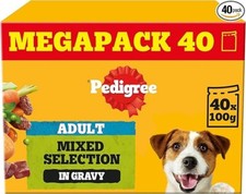 40 x 100g Pedigree Adult Wet Dog Food Pouches Mixed Selection in Gravy UK