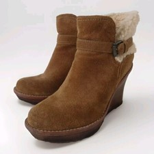 UGG Australia Anais Wedge Boots UK 6.5 Chestnut Brown Suede Lined Ankle Shoes