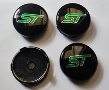 4 Pcs ST Ford Focus Fiesta Kuga Wheel Centre Cap Brand New 60mm Black / Green