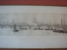 ROWLAND LANGMAID, ETCHING, WATERLOO BRIDGE FROM THAMES, PENCIL SIGNED, FRAMED