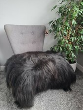 Natural Black (Not Dyed) Long Fleece Icelandic Pelt Genuine Sheepskin Rug Soft