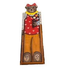 Vintage Style Wooden Girl Teddy Design Sliding Pen Pencil Case Box Storage