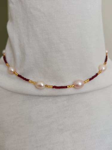 Pearls and garnet necklace - garnet,