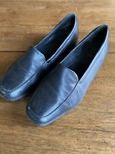 K Flat Black Leather Court Shoes Wide Fit Size 6