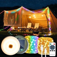 RGBW Solar Camping String Lights 10m 100 LED IP65 Waterproof Retractable Reel