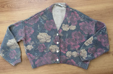 ZARA pink, beige & blue open-knit floral cardigan Size Large