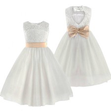 New Ivory Lace Flower Bridesmaid Princess Wedding Girls Dress Party Kids Clothes