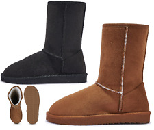 Ladies Women Warm Winter Faux Fur Lined Snugg Hug Ankle Mid Calf Flat Boots Size