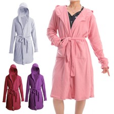 Men Women Soft Plush Hooded Bath Robe Dressing Gown Unisex Bathrobe Housecoat UK