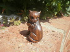 Hand Carved wood netsuke cat