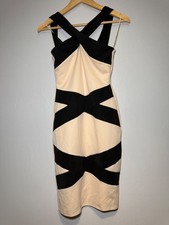 Amy Childs Dress Size 10 Beige Black Bodycon Crossover Lined Party Wedding