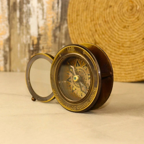 Antique brass compass - antique, 3x