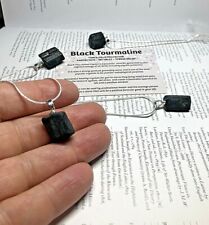 Tourmaline Pendant Raw Schorl Stone Protection Healing Necklace + card