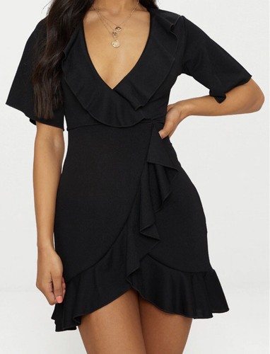 Plt black frill detail wrap - black,