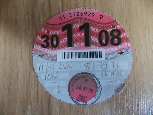 Road tax disc - road, november