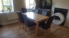 Oakwood Dining Table with 6 Leather Chairs Collection Only