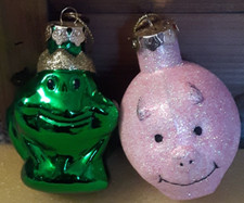 Thomas Picconi Sparkly Pink Pig & Green Frog Glass Hanging Tree Decorations