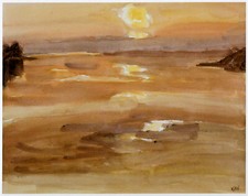 Sunset at Moel y Don Anglesey Kyffin Williams Wales print in 11x14 mount SUPERB