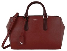 Radley Red Satchel Bag Handbag Medium Zip Top Leather Multiway Claret Hampstead