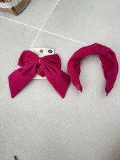 Women’s Primark Bright Pink Velvet Hair HeadBand And Bow Hair Clip Brand New