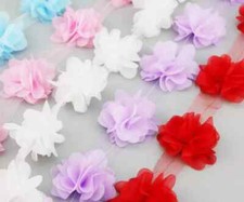 10 pcs of Chiffon fabric flowers on lace perfect for hair accessories, clothing