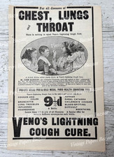 Veno's Lightning Cough Cure Chest Lungs Throat 1912 antique print advert
