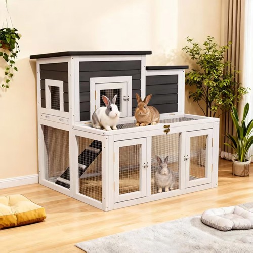 Indoor wood bunny cage with - indoor,