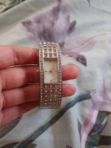 Silver bangle diamanté watch