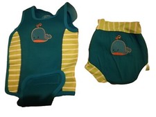 Mothercare Baby Wetsuit & Matching Swim Nappy Warmer Neoprene blue green whale 