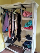 Large Fabric Canvas Wardrobe with Clothes Hanging Rail Shelving Storage Closet