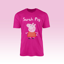 Personalised Girl Pig Pink T-Shirt-Kids Novelty Cartoon Birthday Peppa Present