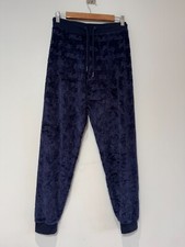 FILA Velour Tracksuit Bottoms Joggers All Over Logo Size XS Blue