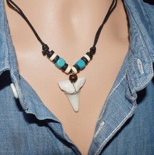 Men's Shark Tooth Necklace Tooth Shaped Pendant on Adjustable Cotton Cord