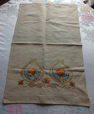 antique Irish linen panel cloth project silk floss embroidery 45 cm x 73 cm