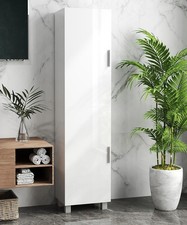 Gloss White Tall Bathroom Cabinet High Slim Narrow Cupboard Storage Unit
