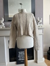 Zara Cream Beige Silver Sparkly Sequin Dianante Jumper Sweater M Medium