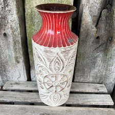 Vintage Mid Century Modern Retro Red & White Floor Vase by Bay Keramik 60/40