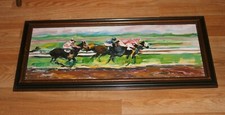Thoroughbred Horse Racing Jockeys Oil On Canvas Art Painting J Steiner Signed